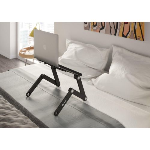  [아마존베스트]PWR+ Laptop Table Stand Adjustable Riser: Portable with Mouse Pad Fully Ergonomic Mount Ultrabook MacBook Gaming Notebook Light Weight Aluminum Black Bed Tray Desk Book Fans Up to 17 in