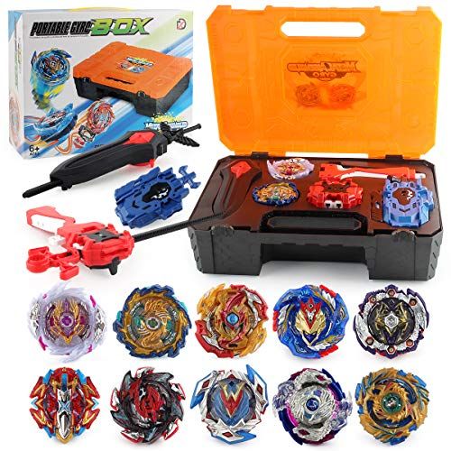  [아마존베스트]PWTAO Bey Battling Top Burst Launcher Grip Toy Blade Set Game Storage Box Case 10 Top Burst Gyros 2 Launchers Great Birthday Present for Boys Children Kids