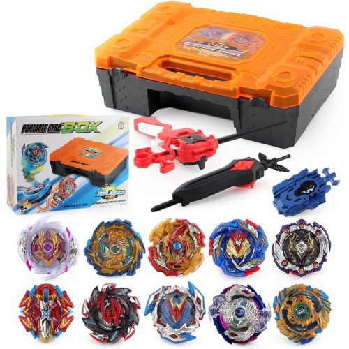  [아마존베스트]PWTAO Bey Battling Top Burst Launcher Grip Toy Blade Set Game Storage Box Case 10 Top Burst Gyros 2 Launchers Great Birthday Present for Boys Children Kids