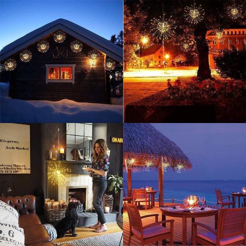  [아마존 핫딜] PXB 2 Pack Starburst Sphere Lights,200 Led Firework Lights, 8 Modes Dimmable Remote Control Waterproof Hanging Fairy Light, Copper Wire Lights for Patio Parties Christmas Decoratio