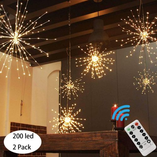  [아마존 핫딜] PXB 2 Pack Starburst Sphere Lights,200 Led Firework Lights, 8 Modes Dimmable Remote Control Waterproof Hanging Fairy Light, Copper Wire Lights for Patio Parties Christmas Decoratio