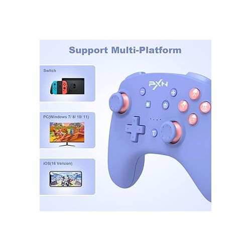  PXN 9607X Wireless Switch Pro Controller, Dual Shock Gamepad Joystick Support NFC, Turbo, Wake-up, Gyro Axis, Vibration for Switch/Lite/OLED & PC & IOS (Blue)