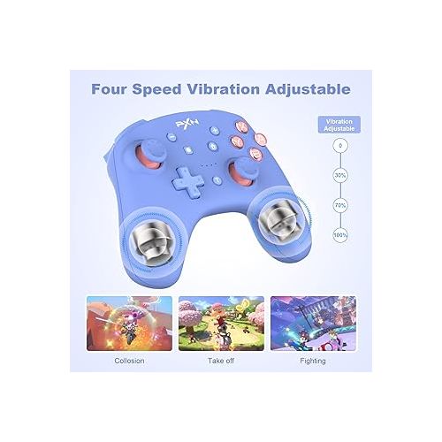  PXN 9607X Wireless Switch Pro Controller, Dual Shock Gamepad Joystick Support NFC, Turbo, Wake-up, Gyro Axis, Vibration for Switch/Lite/OLED & PC & IOS (Blue)