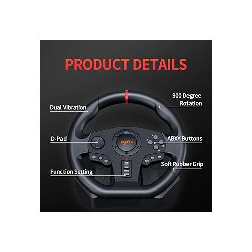  PXN PC Racing Wheel, V900 Universal Usb Car Sim 270/900 degree Race Steering Wheel with Pedals for PS3, PS4, Xbox One, Xbox Series X/S, Switch, Android TV