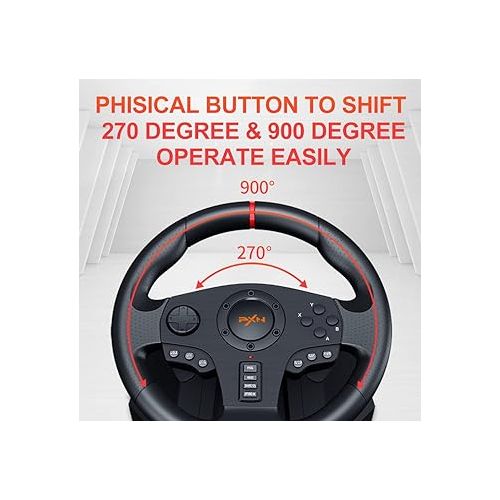  PXN PC Racing Wheel, V900 Universal Usb Car Sim 270/900 degree Race Steering Wheel with Pedals for PS3, PS4, Xbox One, Xbox Series X/S, Switch, Android TV