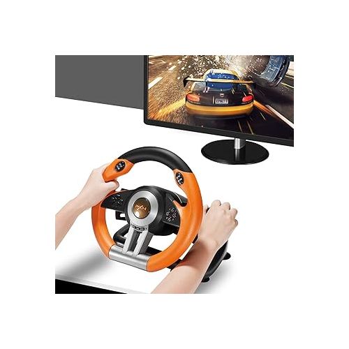  PXN Xbox Steering Wheel V3II 180° PC Gaming Racing Wheel Driving Wheel, with Linear Pedals and Racing Paddles for PC, PS4, Xbox One, Xbox Series X|S, Nintendo Switch - Orange