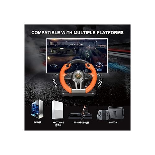  PXN Xbox Steering Wheel V3II 180° PC Gaming Racing Wheel Driving Wheel, with Linear Pedals and Racing Paddles for PC, PS4, Xbox One, Xbox Series X|S, Nintendo Switch - Orange