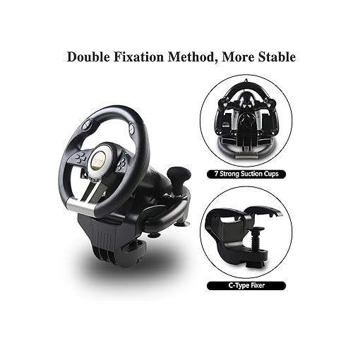  Game Racing Wheel PXN-V3II 180°Competition Driving Wheel USB Car Sim,Race Steering Wheel with Pedals and Shifter,PC Steering Wheel for PS4, PS3, Xbox One, Xbox Series X|S -Black