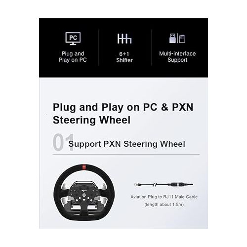  PXN A7 Racing wheel Shifter gaming steering wheel Shifter, 6 +1 Shifter Metal disk with Handbrake Button and Shift Button High Low Gear Universal Shifter for PS3/PS4/PS5 /PC (PXN-A7)