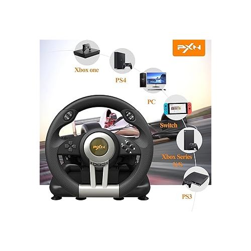  PXN Racing Wheel - Gaming Steering Wheel for PC, V3II 180 Degree Driving Wheel Volante PC Universal Usb Car Racing with Pedal for PS4, PC, PS3,Xbox Series X|S, Xbox One