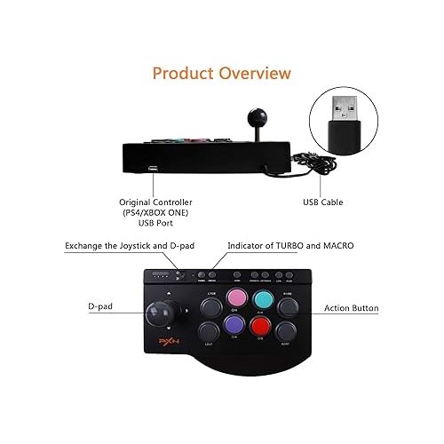  PXN Arcade Fight Stick Joystick for Xbox One, Xbox Series X|S PC,Switch,PS4,PS3,Android TV Box, Nintendo,Windows,with USB Port,Turbo & Macro Functions Game Controllers