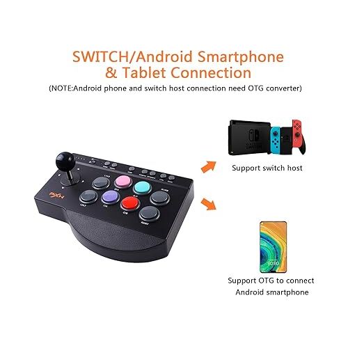  PXN Arcade Fight Stick Joystick for Xbox One, Xbox Series X|S PC,Switch,PS4,PS3,Android TV Box, Nintendo,Windows,with USB Port,Turbo & Macro Functions Game Controllers