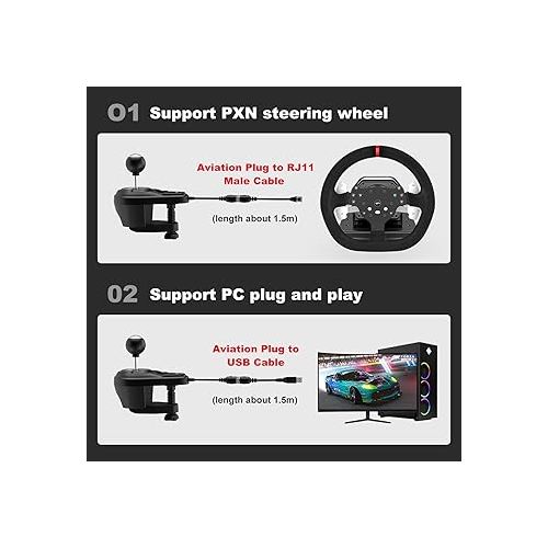  PXN A7 Gaming Gear Shifter 6 +1 Shift Lever with Handbrake Button and Shift Button for High & Low Gear for PS3 / PS4 / XBOX ONE/Xbox Series X/S/PC