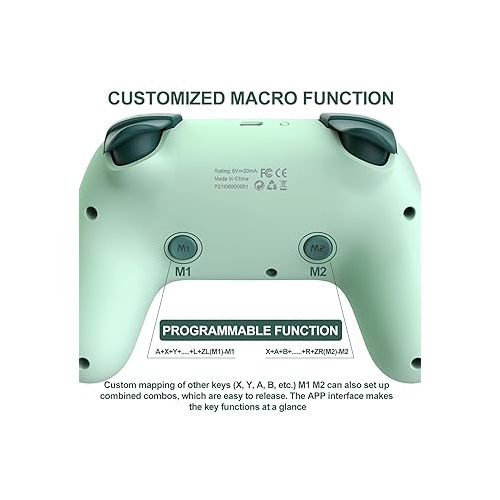  PXN P50L Wireless Switch Controller - Gaming Pro Controllers Support Adjustable Dual Vibration, Macros, Turbo, Gyro Axis, Screenshot Remote Gamepad Joystick for Switch/Line/OLED (Green)