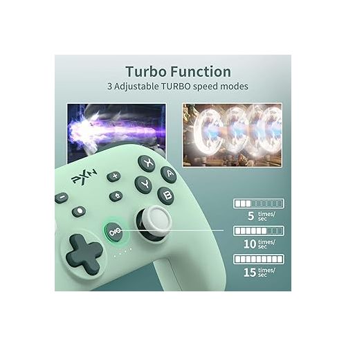  PXN P50L Wireless Switch Controller - Gaming Pro Controllers Support Adjustable Dual Vibration, Macros, Turbo, Gyro Axis, Screenshot Remote Gamepad Joystick for Switch/Line/OLED (Green)