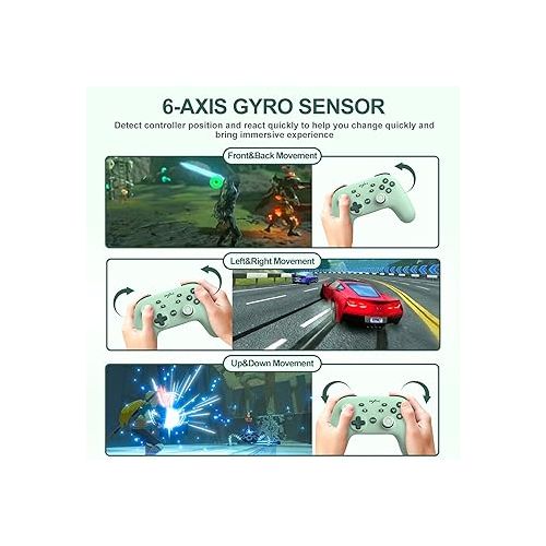  PXN P50L Wireless Switch Controller - Gaming Pro Controllers Support Adjustable Dual Vibration, Macros, Turbo, Gyro Axis, Screenshot Remote Gamepad Joystick for Switch/Line/OLED (Green)