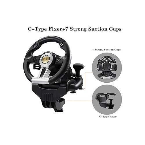  PXN V3II Gaming Steering Wheel with Pedal PC Steering Wheel 180 Degree racing Wheel for PC, PS3, PS4,Xbox One, Xbox Series X/S, N-Switch（Black）