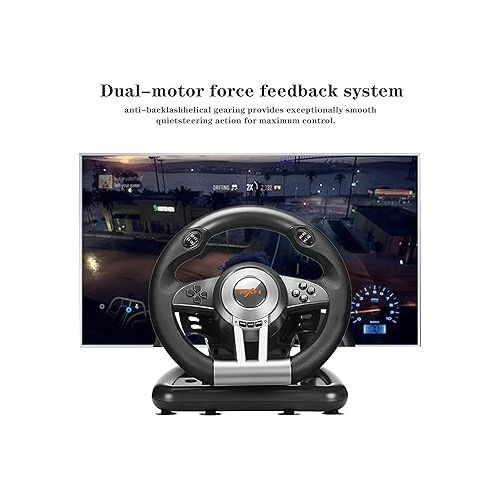  PXN V3II Gaming Steering Wheel with Pedal PC Steering Wheel 180 Degree racing Wheel for PC, PS3, PS4,Xbox One, Xbox Series X/S, N-Switch（Black）