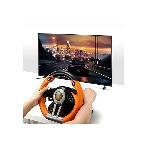  PXN PC Racing Wheel, V3II 180 Degree Universal Usb Car Sim Race Steering Wheel with Pedals for PS3, PS4, Xbox One, Xbox Series X/S, Nintendo Switch (Orange)