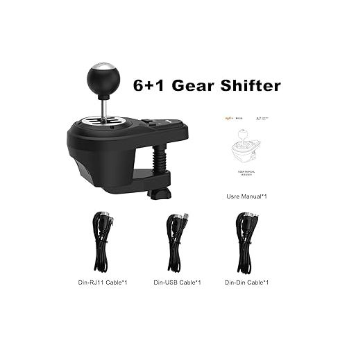  PXN A7 Gear Shifter, 6 +1 shift lever with Handbrake Button and Shift Button for High & Low Gear Universal Shifter for PC, PS4, PS5, Xbox(A7)