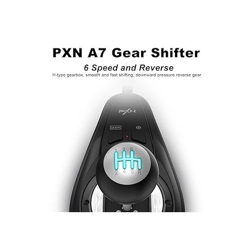  PXN A7 Gear Shifter, 6 +1 shift lever with Handbrake Button and Shift Button for High & Low Gear Universal Shifter for PC, PS4, PS5, Xbox(A7)