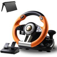 Game Racing Wheel, PXN-V3II 180° Competition Racing Steering Wheel with Universal USB Port and with Pedal, Suitable for PC, Xbox Series X|S, Xbox One PS3, PS4, Nintendo Switch - Orange