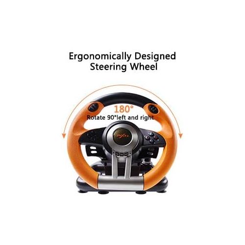  Game Racing Wheel, PXN-V3II 180° Competition Racing Steering Wheel with Universal USB Port and with Pedal, Suitable for PC, Xbox Series X|S, Xbox One PS3, PS4, Nintendo Switch - Orange
