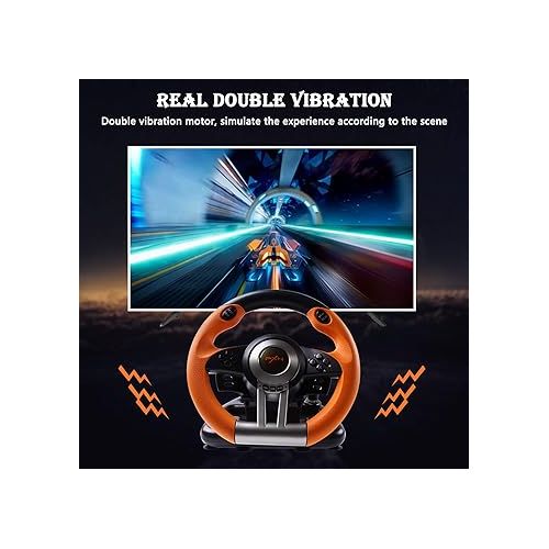  Game Racing Wheel, PXN-V3II 180° Competition Racing Steering Wheel with Universal USB Port and with Pedal, Suitable for PC, Xbox Series X|S, Xbox One PS3, PS4, Nintendo Switch - Orange