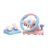 PXN V3II Gaming Steering Wheel with Pedal PC Steering Wheel 180 Degree racing Wheel for PC, PS3, PS4,Xbox One, Xbox Series X/S,N-Switch (pink)