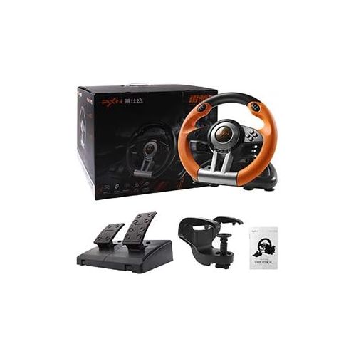  Game Racing Wheel, PXN-V3II 180° Competition Racing Steering Wheel with Universal USB Port and with Pedal, Suitable for PC, PS3, PS4, Xbox One, Xbox Series S&X, Nintendo Switch - O