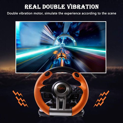  Game Racing Wheel, PXN-V3II 180° Competition Racing Steering Wheel with Universal USB Port and with Pedal, Suitable for PC, PS3, PS4, Xbox One, Xbox Series S&X, Nintendo Switch - O