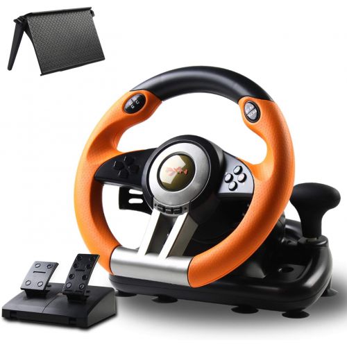  Game Racing Wheel, PXN-V3II 180° Competition Racing Steering Wheel with Universal USB Port and with Pedal, Suitable for PC, PS3, PS4, Xbox One, Xbox Series S&X, Nintendo Switch - O