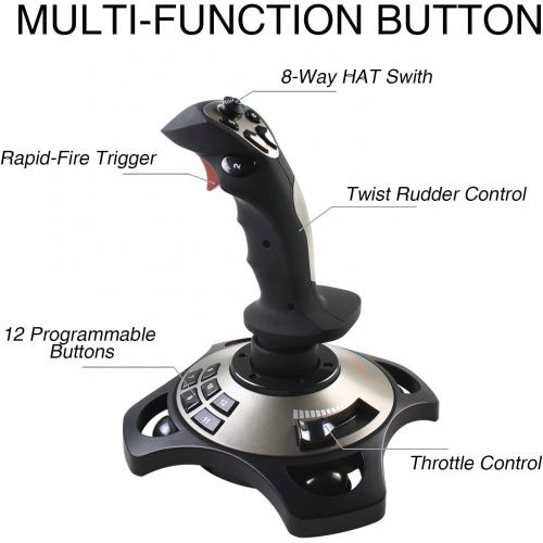  Flight Stick, PXN-2113 Flight Joystick has 12 Programmable Buttons and Vibration Function, Suitable for PC Windows (2000/XP/7/8/VISTA)