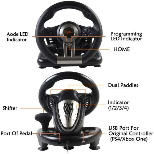  Racing Wheel, PXN-V3II 180° Game Racing Steering Wheel with Pedal and Shift Paddle, Compatible for PC, PS3, PS4, Xbox One, Nintendo Switch.（Black）