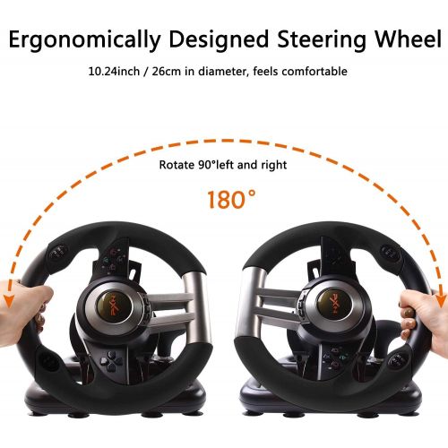  Racing Wheel, PXN-V3II 180° Game Racing Steering Wheel with Pedal and Shift Paddle, Compatible for PC, PS3, PS4, Xbox One, Nintendo Switch.（Black）