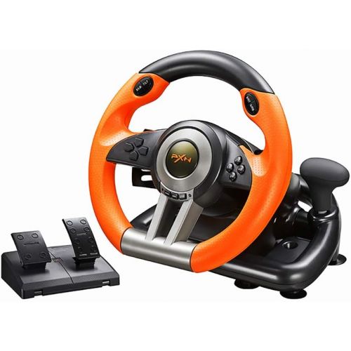  PC Racing Wheel,PXN V3II 180 Degree Universal Usb Car Sim Race Steering Wheel with Pedals for PS3,PS4,Xbox One,Xbox Series X/S,Nintendo Switch (Orange)…