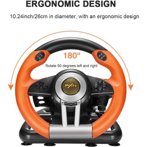  PC Racing Wheel,PXN V3II 180 Degree Universal Usb Car Sim Race Steering Wheel with Pedals for PS3,PS4,Xbox One,Xbox Series X/S,Nintendo Switch (Orange)…