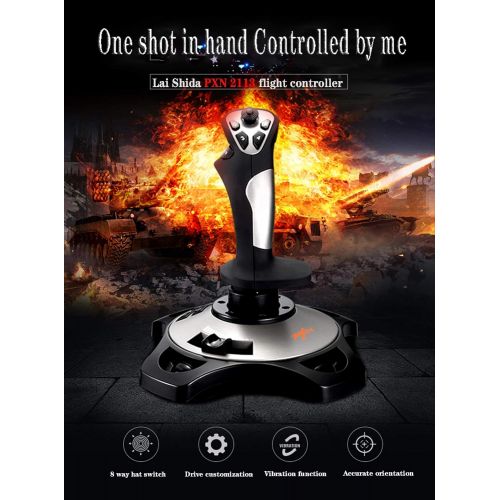  PXN-2113 USB Flight Stick PC Joystick Controller Simulator Gamepad Wired Gaming Control for Flight Stick Simulation Games, Advanced Throttle 4 Axis 8 Way HAT Switch, for Windows XP