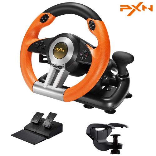  PXN V3III PS4 Gaming Steering Wheel,180° PC Racing Wheel and Dual Motors Vibration,PS4 Racing Wheel with Linear Pedal/Accelerator Brake,for PC/PS4/Xbox One/Xbox Series XS/Switch(Or
