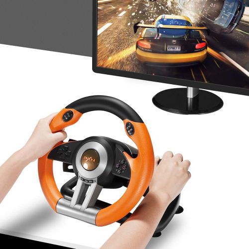  PXN V3III PS4 Gaming Steering Wheel,180° PC Racing Wheel and Dual Motors Vibration,PS4 Racing Wheel with Linear Pedal/Accelerator Brake,for PC/PS4/Xbox One/Xbox Series XS/Switch(Or
