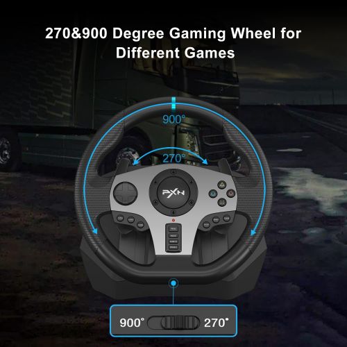  Steering Wheel for PC Racing Wheel , PXN V9 Driving Wheel Gaming Steering Wheel with Shifter and Pedal 270/ 900 Degree Vibration for PS4,PC,Xbox One,Xbox Series S/X,Nintendo Switch