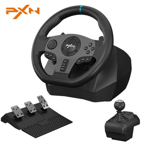  PC Racing Wheel, PXN V9 Racing Wheel 270/900° Car Sim Driving, Gaming Steering Wheel with Racing Paddle Shifters,3-Pedal Pedals and Gear Lever Bundle for PS4, Xbox Series XS, PS3,