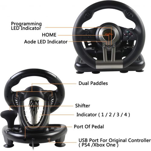  Game Racing Wheel, PXN-V3II 180° Competition Racing Steering Wheel with Universal USB Port and with Pedal, Suitable for PC, PS3, PS4, Xbox One, Xbox Series S&X, Nintendo Switch - B