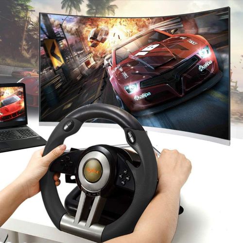  Game Racing Wheel, PXN-V3II 180° Competition Racing Steering Wheel with Universal USB Port and with Pedal, Suitable for PC, PS3, PS4, Xbox One, Xbox Series S&X, Nintendo Switch - B
