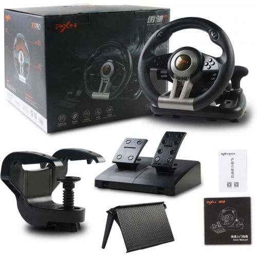 Game Racing Wheel, PXN-V3II 180° Competition Racing Steering Wheel with Universal USB Port and with Pedal, Suitable for PC, PS3, PS4, Xbox One, Xbox Series S&X, Nintendo Switch - B