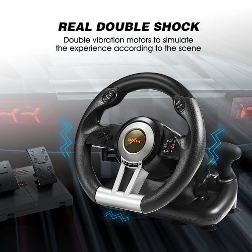  [아마존베스트]PXN V3II PC Racing Wheel, 180 Degree Universal Usb Car Racing Game Steering Wheel with Pedal for Windows PC, PS3, PS4, Xbox One, Nintendo Switch(Black)