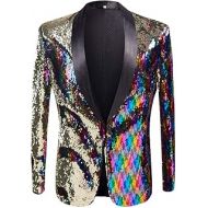 PYJTRL Men Stylish Two Color Conversion Shiny Sequins Blazer Suit Jacket