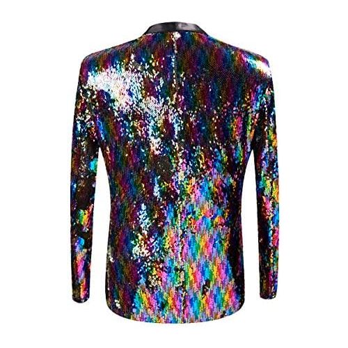  할로윈 용품PYJTRL Men Stylish Two Color Conversion Shiny Sequins Blazer Suit Jacket