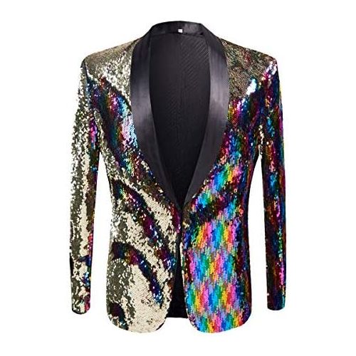  할로윈 용품PYJTRL Men Stylish Two Color Conversion Shiny Sequins Blazer Suit Jacket