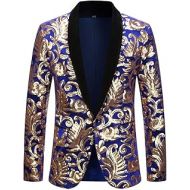 PYJTRL Men Fashion Velvet Sequins Floral Pattern Suit Jacket Blazer